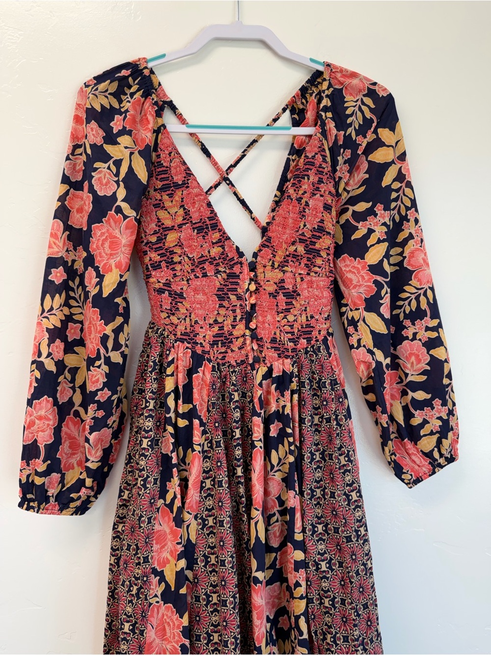 NWT Free People A New Way Floral Button-Front in Navy and Pink Maxi Dress SizeXL - Picture 3 of 17